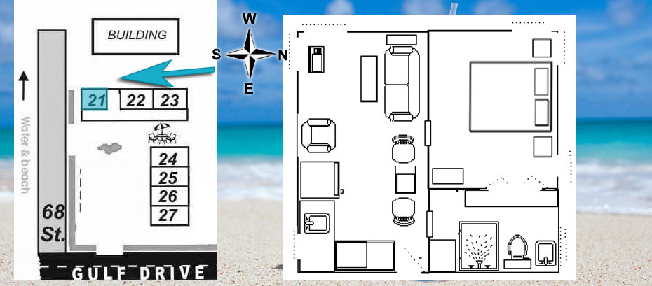 Apartments 22 and 23 - Beachside Cottages at Tropical Breeze Club-room Layout of cottage 21